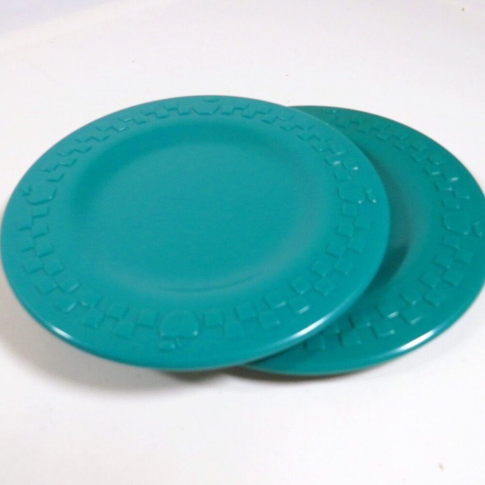 Fisher Price "Fun with Food" (2) GREEN PLATE APPLE DISH 4.5" JUST PLATES